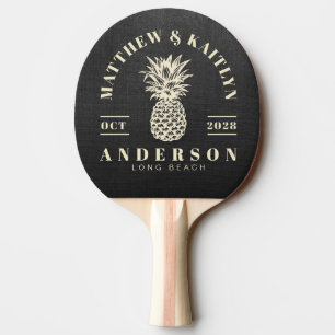 Raquette De Ping Pong Toile noire mariage tropical à l'ananas