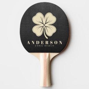 Raquette De Ping Pong Toile noire trèfle à quatre feuilles avec nom