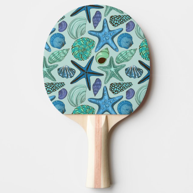 Raquette De Ping Pong Tons De Coquillages Bleus Et Motif D'Étoile (Devant)