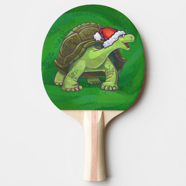 Raquette De Ping Pong Tortue à Santa Chapeau sur Vert (Devant)
