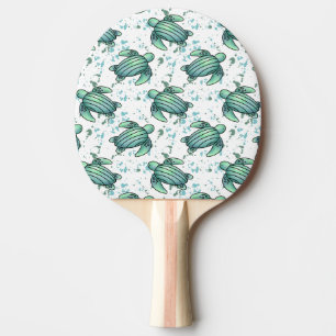 Raquette De Ping Pong tortue de mer aquarelle verte motif bleu animal