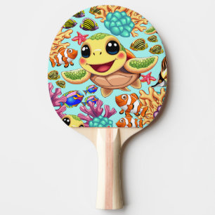 Raquette De Ping Pong Tortue de mer Bébé heureux et mignonne personnage