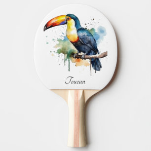 Raquette De Ping Pong Toucan sur branche - Art aquarelle personnalisable
