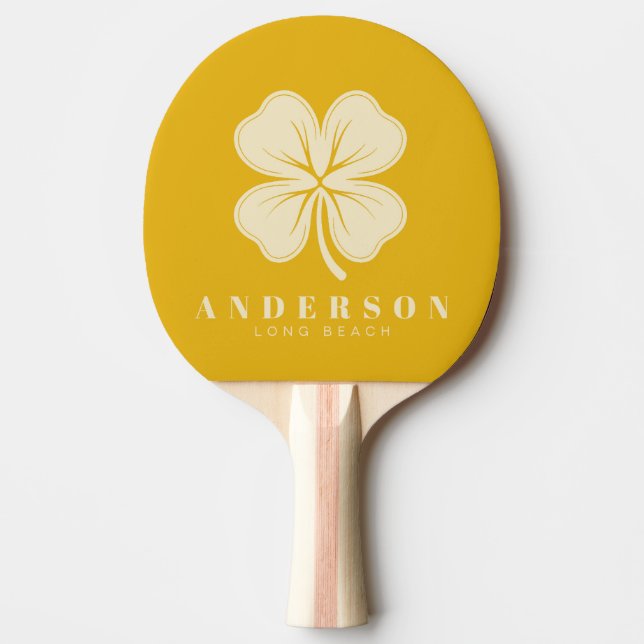 Raquette De Ping Pong Tournesol chaud Trèfle à quatre feuilles avec nom (Devant)