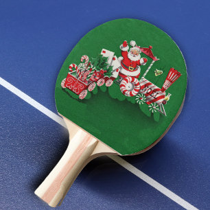 Raquette De Ping Pong Train de bonbons à la menthe au Père Noël vintage