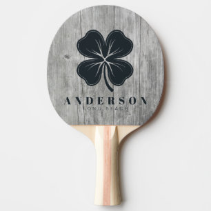 Raquette De Ping Pong Trèfle à quatre feuilles en bois gris avec nom
