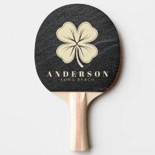 Raquette De Ping Pong Trèfle à quatre feuilles en granit noir avec nom