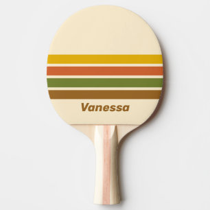 Raquette De Ping Pong Trèfle au lever du soleil sur fond rayé avec nom