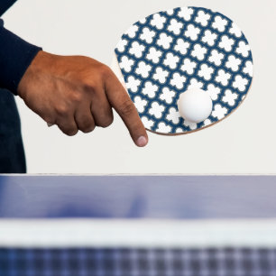 Raquette De Ping Pong Trellis bleu blanc et marine, treillis, Quatrefoil