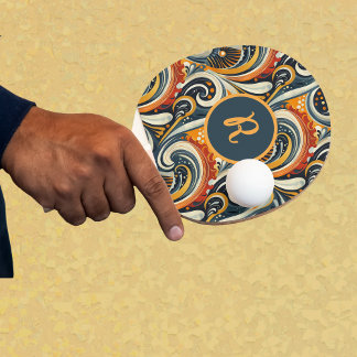 Raquette De Ping Pong Trendy Hip Retro Orange Deep Teal Swirls Monogram 