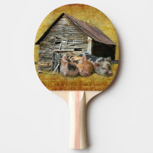 Raquette De Ping Pong Trois Petits Cochons À La Grange Rustique Snoozing