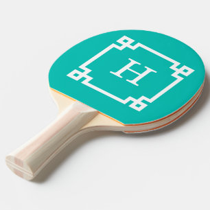 Raquette De Ping Pong Turquoise blanc cadre clé grecque #2 Monogramme in