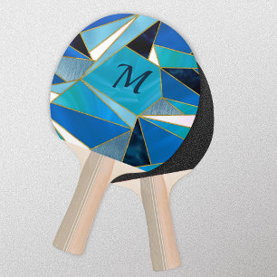 Raquette De Ping Pong Turquoise bleu aqua géométrique abstrait