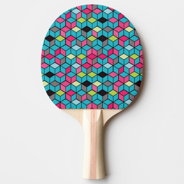 Raquette De Ping Pong Turquoise et motif rose de cube (Devant)