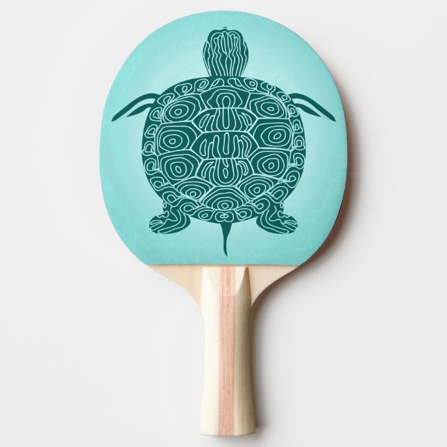 Raquette De Ping Pong Turtle Dessin bleu vert sur Aqua (Devant)