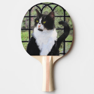 Raquette De Ping Pong Tuxedo Chat dans la peinture de fenêtre Art animal