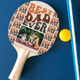 Raquette De Ping Pong Typographie Rétro Groovy Meilleur Papa Photo