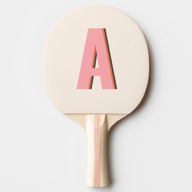 Raquette De Ping Pong Typographie rose et orange Monogramme initial (Devant)