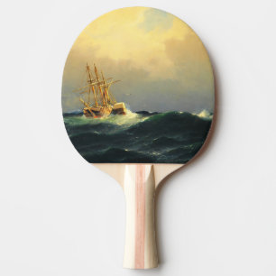 Raquette De Ping Pong Un bateau à vapeur dans une tempête dans l'océan A