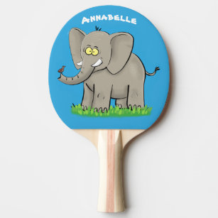 Raquette De Ping Pong Un joli éléphant drôle avec un oiseau sur le tronc
