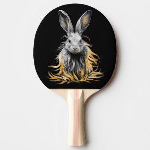 Raquette De Ping Pong Un lapin gris génial en feu
