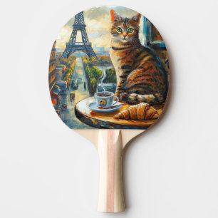 Raquette De Ping Pong Un matin à Paris   Chat tigré dans un café