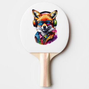 Raquette De Ping Pong Un renard dans les écouteurs et les lunettes