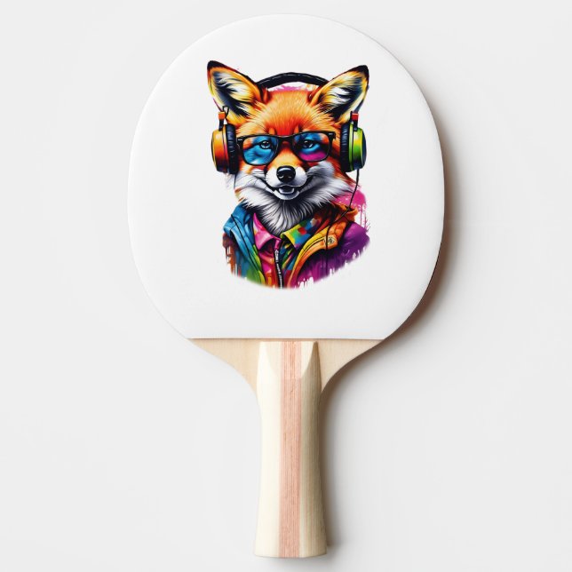 Raquette De Ping Pong Un renard dans les écouteurs et les lunettes (Devant)