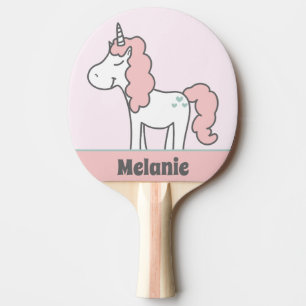 Raquette De Ping Pong Une joyeuse licorne aux cheveux roses personnalisé