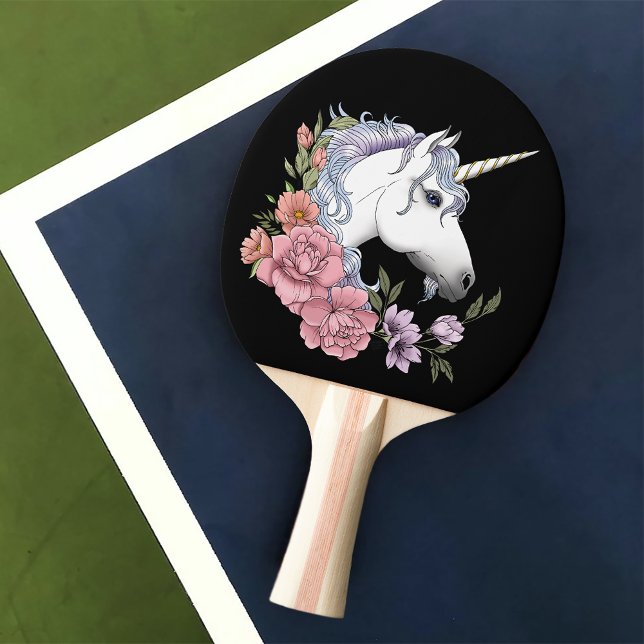 Raquette De Ping Pong Unicorn blanc et Flowers (Créateur téléchargé)