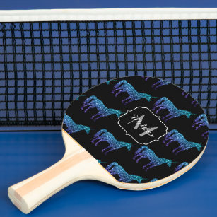 Raquette De Ping Pong Unicorn Sparkles aqua blue ombre motif Monogramme