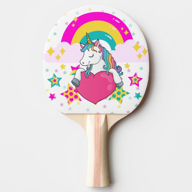 Raquette De Ping Pong Unicorne arc-en-ciel avec étoiles (Devant)