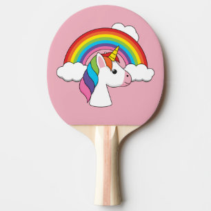 Raquette De Ping Pong Unicorne et arc-en-ciel avec nuages Kawaii