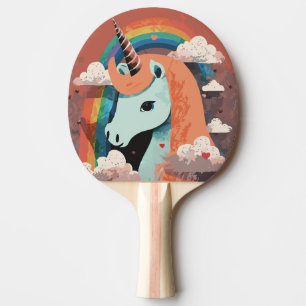 Raquette De Ping Pong Unicorne sous arc-en-ciel et parmi les coeurs