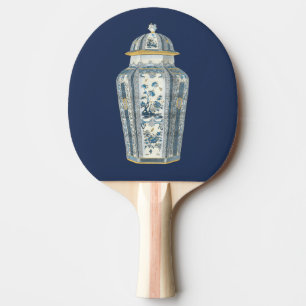 Raquette De Ping Pong Urne asiatique décorative en bleu et blanc