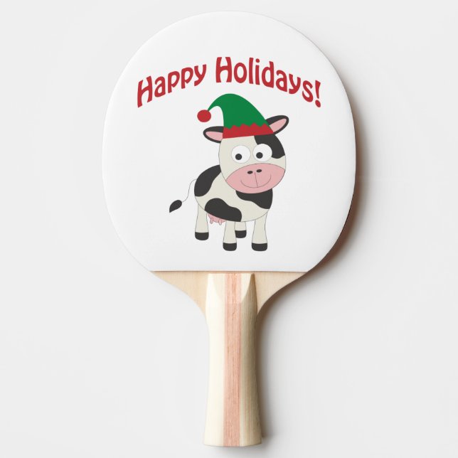Raquette De Ping Pong Vacances Joyeuses Noël Elf Cow (Devant)