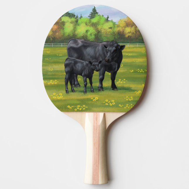 Raquette De Ping Pong Vache d'Angus noir et veau mou en pâturage d'été (Devant)