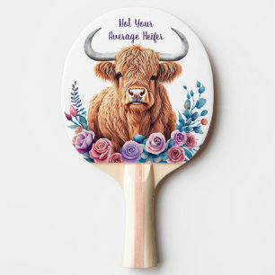 Raquette De Ping Pong Vache et fleurs des Highlands Aquarelle