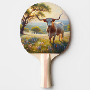 Raquette De Ping Pong Vache longhorn du Texas au printemps
