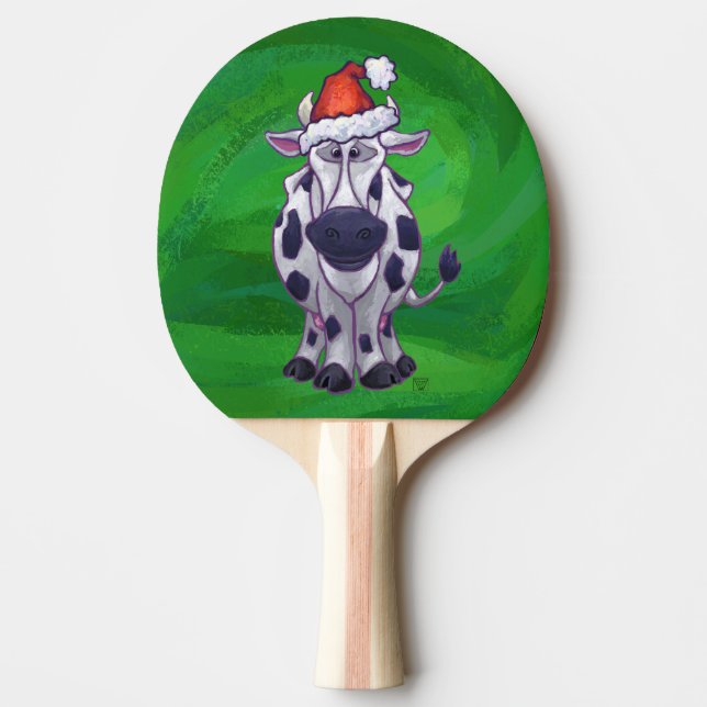 Raquette De Ping Pong Vache Noël sur vert (Devant)
