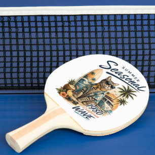 Raquette De Ping Pong Vague de Californie Rétro Été Chat Surfeur Van 198
