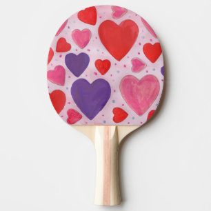 Raquette De Ping Pong Valentines Coeurs rouge rose violet 2 faces Imprim