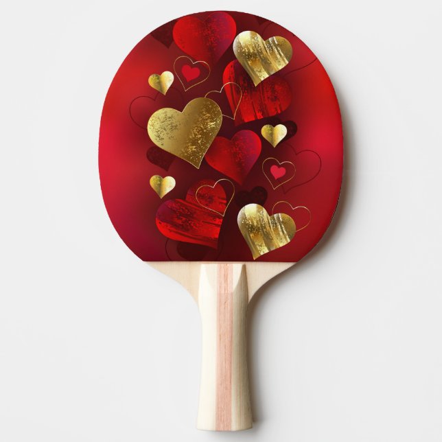 Raquette De Ping Pong Valentines dorées et rouges (Devant)