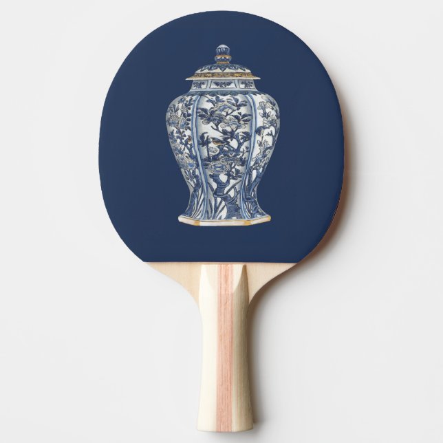 Raquette De Ping Pong Vase en porcelaine bleue et blanche de Vision Stud (Devant)