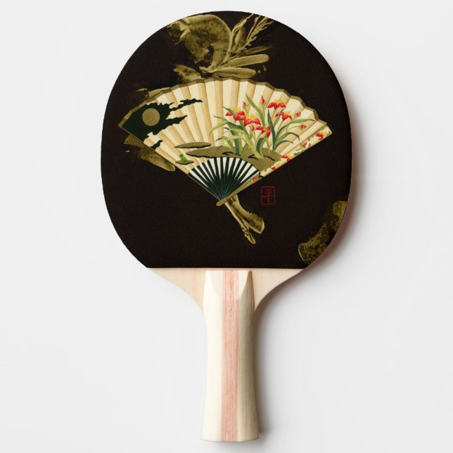Raquette De Ping Pong Ventilateur oriental criblé au design floral (Devant)