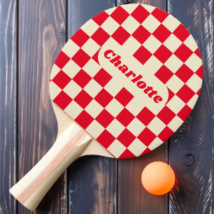 Raquette De Ping Pong Vérificateur rouge et crème avec nom