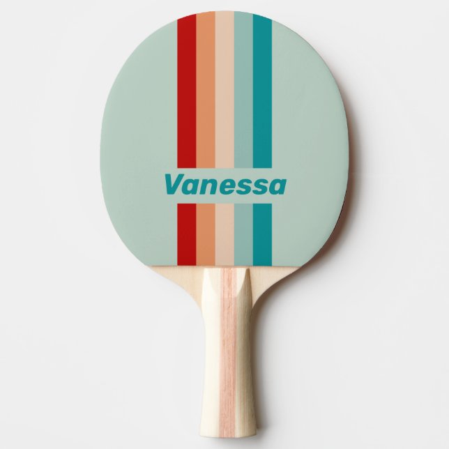 Raquette De Ping Pong Verre de mer pâle rayé avec nom (Devant)