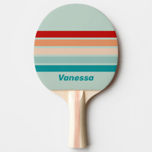 Raquette De Ping Pong Verre de mer pâle sur striures avec nom