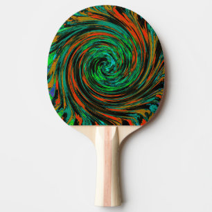Raquette De Ping Pong Vert Citron et Tourbillon Rétro Abstrait Orange