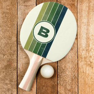 Raquette De Ping Pong Vert en détresse Rétro cinq Rayures avec Initiale